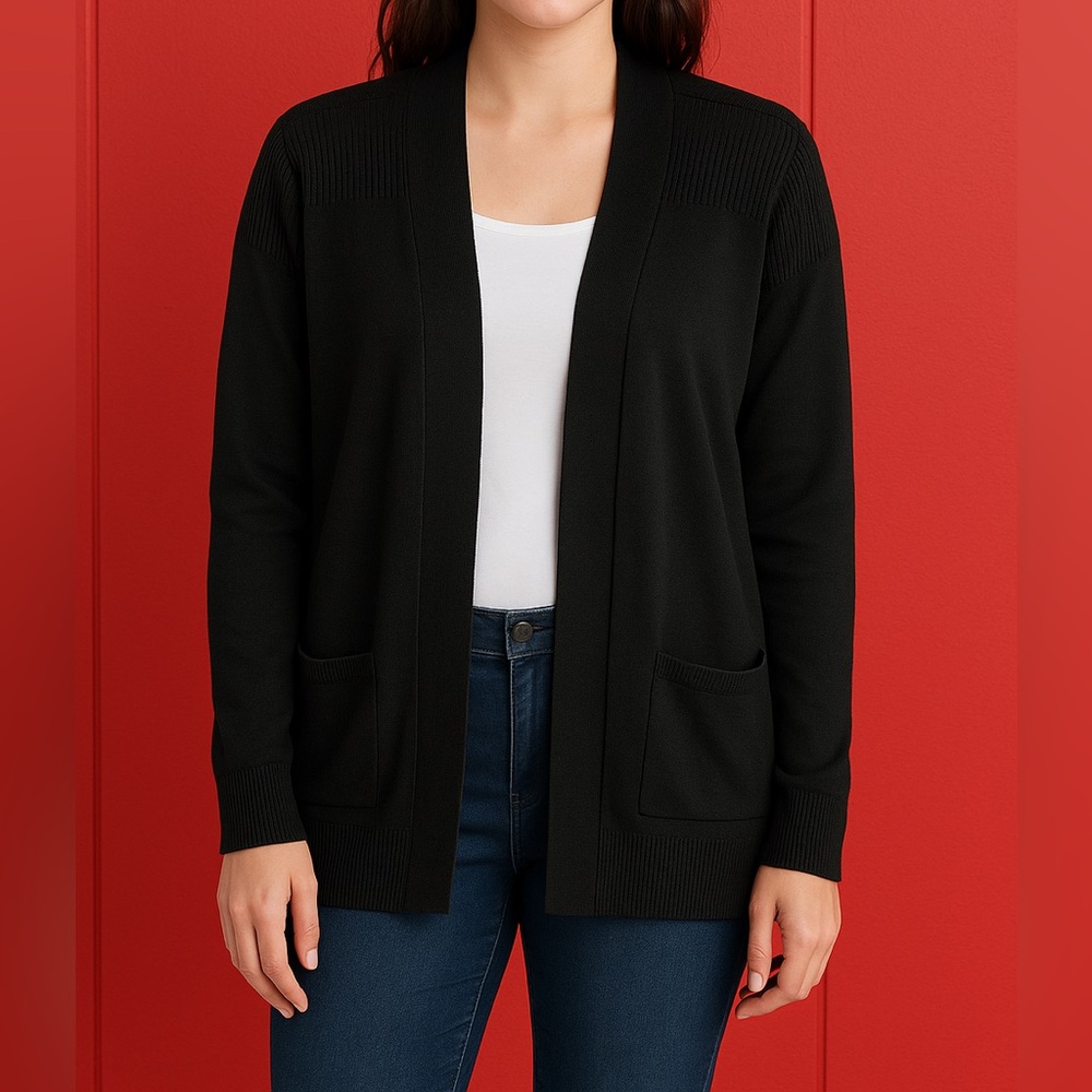 Time and Tru Black Open Front Cardigan – Size M